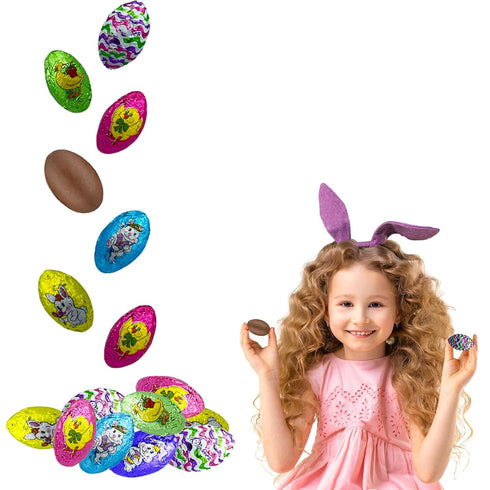 50 Easter Double Crisp Chocolate Eggs Half-Pound, Happy Easter Day, Party Bag Fillers, Individually Wrapped, Approx.