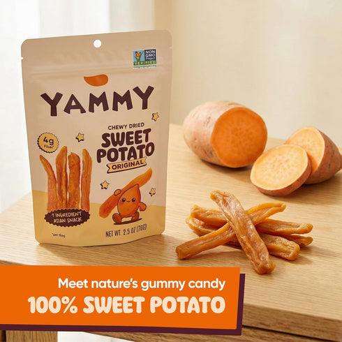 Yammy (5-Pack) 1 Gummy 4g 2.5oz Chewy Dried Sweet Potato Sticks - Ingredient Healthy Asian Snack (Japanese, Korean