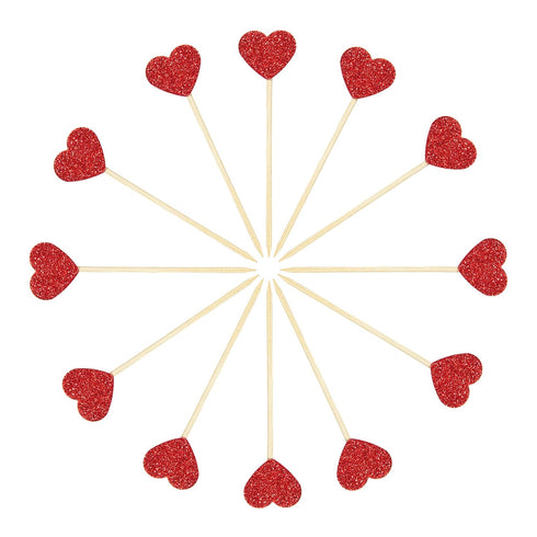 Ercadio Glitter Heart Cupcake Toppers Picks for Sweet Love Theme Wedding Engagement Bridal Shower Party Cake Decors (40