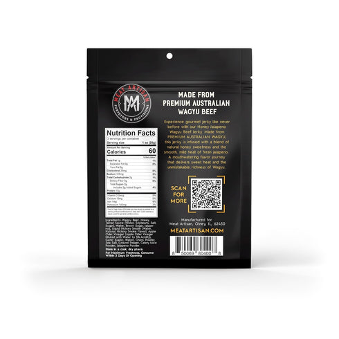 3oz (85g) Meat Artisan Beef Jerky - Australian Wagyu Honey Jalapeo - High Protein Snack - Gluten Free No MSG - Premium