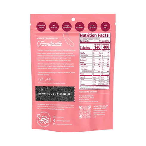 4 oz, Pack 3 Hello! Im Ugly Dried Cherries Unsweetened Fruit Snacks, No Sugar Added, Healthy Sweet Snacks, Upcycled