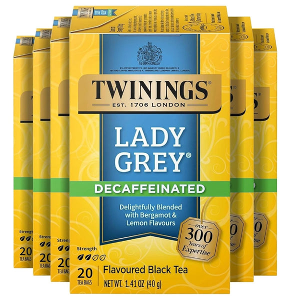Twinings Decaffeinated Lady Grey Black Tea Individually Wrapped Bags, 20 Count (Pack