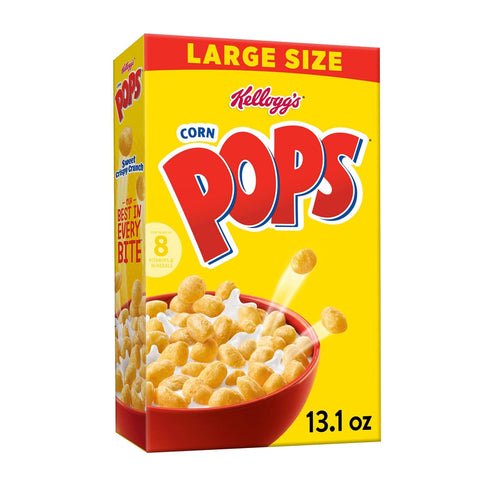 Corn Pops Cold Breakfast Cereal, 8 Vitamins and Minerals, Kids Snacks, Large Size, Original,