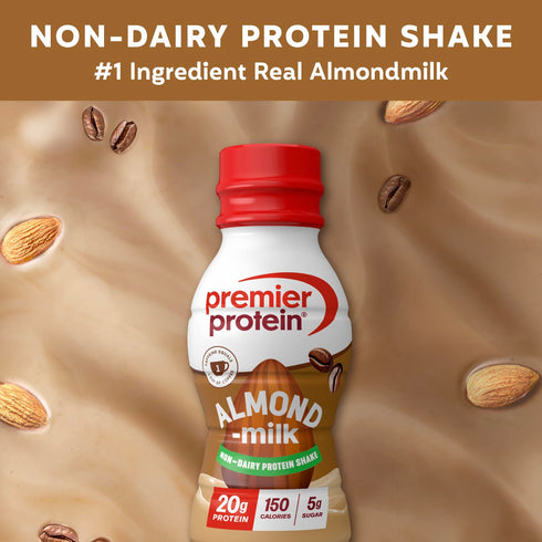 20g 5g 11.5 oz, 12 Count Premier Protein Non-Dairy Plant Based Almondmilk Protein Shake, Coffee with Caffeine