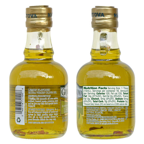100% 8.5 oz (Pack 2). Mantova GrandAroma Lemon Flavored Extra Virgin Olive Oil, made in Italy, cold-pressed, natural