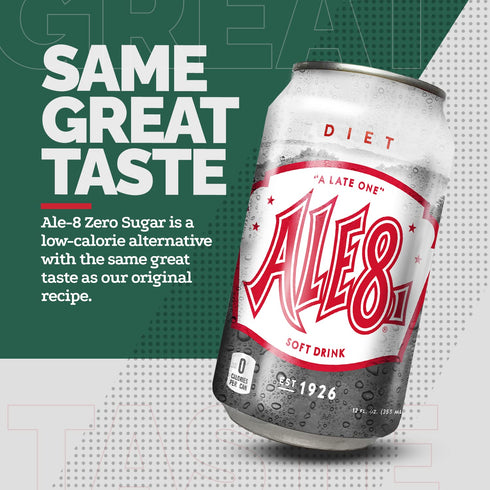 8 12 Pack, 12 Oz Pack 12 Ale One Ginger Ale Soda with a Caffeine Kick & Hint of Citrus - Original Flavor - Zero Sugar