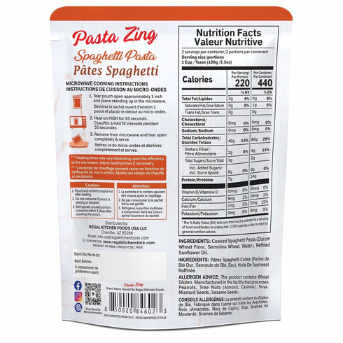 1 100% 7.05 oz (Pack 7) Pasta Zing Spaghetti Pasta Fully Cooked, Ready in Minute, Microwaveable Meal, Made with Italian