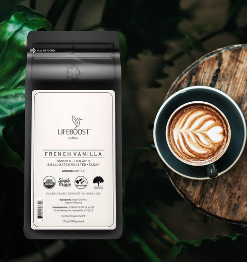 12 Lifeboost French Vanilla Ground Coffee - Non-GMO Low Acid Single Origin USDA Organic Coffee - Third Party Tested