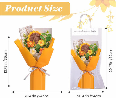 Predimeza Stunning Crochet Flower Bouquet with LED Lights - Handcrafted Knitted Flowers & Crochet Sunflower Arrangement