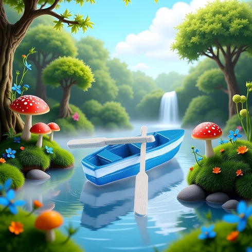 Yxinjy 1 Set Lovely Miniature Blue Rowboat Little Resin Boat Canoe Model with Oars for Miniature Cake Topper Decoration