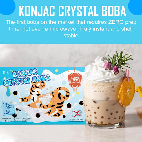 6 (360g) Konjac Crystal Boba made with Konjac Jelly, Low Calorie, Reduce Sugar, Vegan Chewy Pearls for Bubble Tea