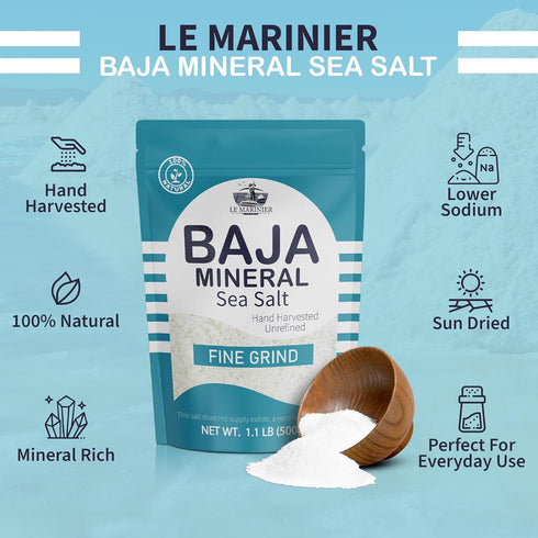 1.1lb 18oz 100% (1.1lb Le Marinier Baja Mineral Sea Salt Fine Grind, - | Natural and Unrefined | Authentic Baja Sea