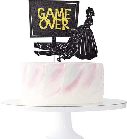Game Over Cake Topper for Wedding Party Decorations, Funny Bride and Groom Cake Decor, Engagement Supplies
