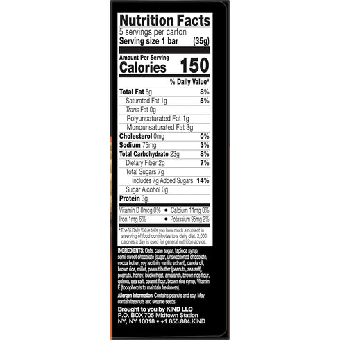 KIND Healthy Grains Bars, Peanut Butter Dark Chocolate, Non-GMO, Gluten Free, 1.2 oz, 5 Count