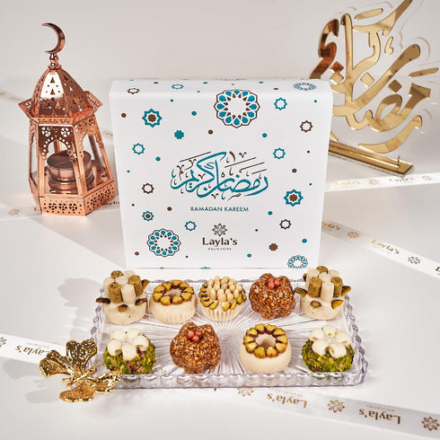 9 Laylas Delicacies Mediterranean Treats Gift Box for Ramadan Mubarak - Handmade Healthy Mixed Nutty Flavors Pastries