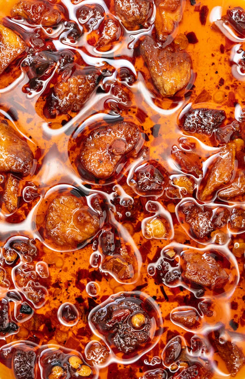 Hot Crispy Oil- Fried garlic, shallots, chili peppers and spices. Flavor bomb, Chili Crisp, Hot Sauce, Chili Oil