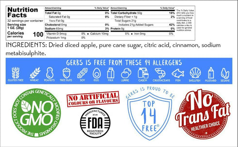 2 lbs. 14 Gerbs Dried Cinnamon Sugar Apple Cubes | Unsulfured, No Artificial Additives, Resealable Bag | Naturally