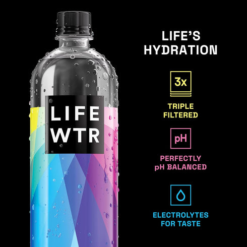 100% 23.7 Oz 700 mL (Pack 12) LIFEWTR Premium Purified Water, pH Balanced with Electrolytes, recycled plastic bottles