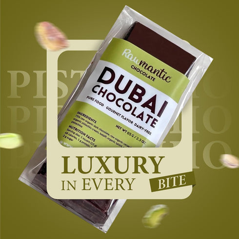 (2.37oz/65g) Rawmantic Dubai Chocolate Knafeh Pistachio Plant-Based, Vegan, Made From Dairy-Free Dark Chocolate, Cacao