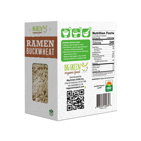 10.5oz, 100% (1) Big Green Organic Food- Organic Buckwheat Ramen, buckwheat, Gluten-Free, Non-GMO, Vegan