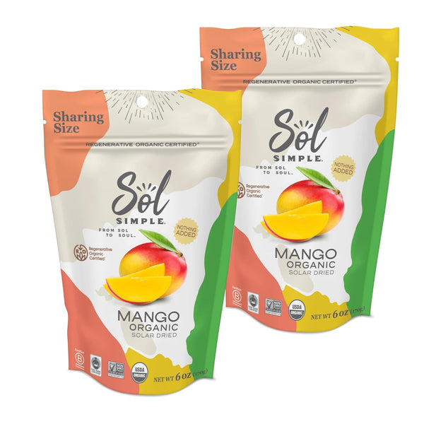SOL SIMPLE Organic Dried Mango | 6oz Snack Pack (2 Bags Total)