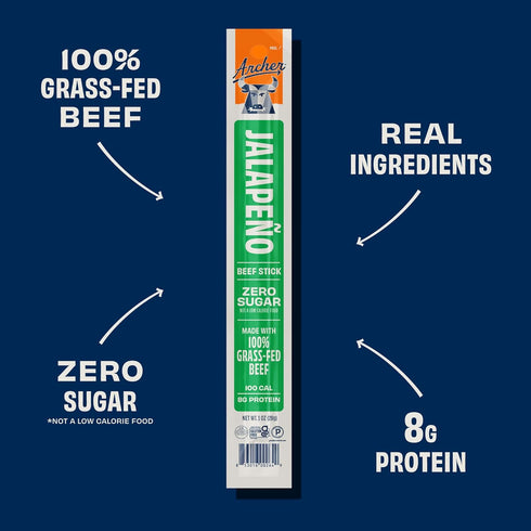 Packs, 1 oz (Pack 18) Archer Jerky Beef Jerky Sticks Jalapeno - Grass Fed Beef Sticks Individually Wrapped, Bulk
