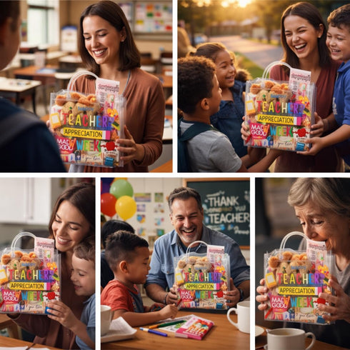 Package Set Eli & Val Teacher Care with Organic Sweet Treats and Snacks Includes Candy, Lip Balm, Greeting Card
