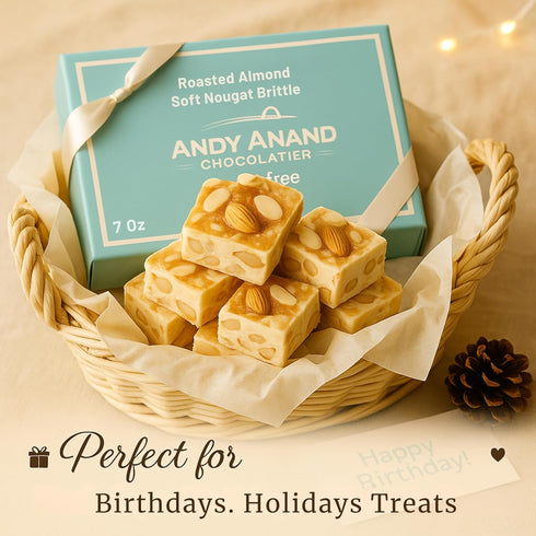 (Pack 2) ANDY ANAND CHOCOLATIER Sugar Free Almond Soft Nougat Brittle, Made in Italy, Gluten Free Nougat Candy Turrones