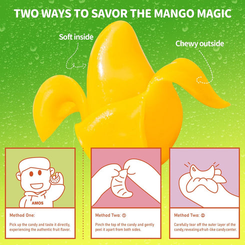 Gummy Gummy Pack 1 AMOS Peelerz Peelable Mango Candy,Soft Chewy Snack Made with Real Fruit Juice
