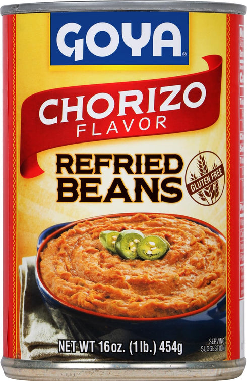 16 (Pack 12) Goya Foods Refried Beans Chorizo, Ounce