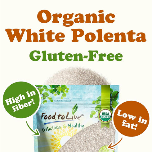 5 Food to Live - Gluten Free Organic White Polenta, Pounds - Classic Cornmeal. Vegan, Kosher Corn Grits. Great for Hot