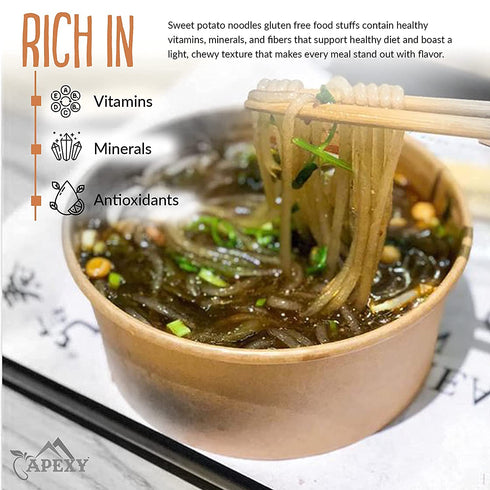 APEXY 100% 24oz (680g) (Pack 2) Sweet Potato Glass Noodles, Japchae Noodles, Korean Vermicelli Pasta, Fat-free