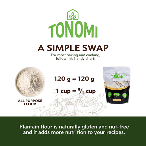 1lb Tonomi All Natural Plantain Flour, Certified Grain and Nut-free, Non-GMO, Gluten-Free All-Purpose Flour alternative