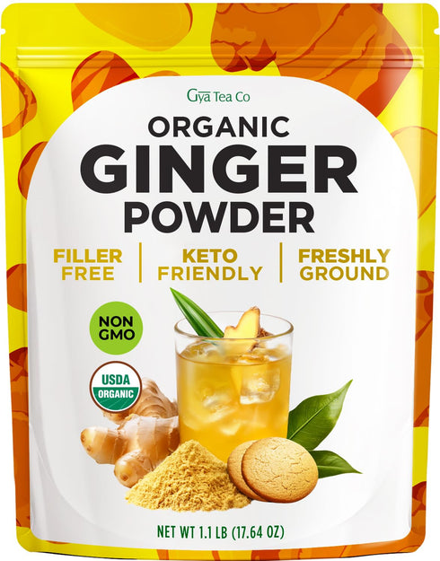 Set 2x1.1 Lb Gya Tea Co Pomegranate Powder & Ginger Power - Freeze-Dried Fruit & Root Blend - USDA Certified, No Sugar