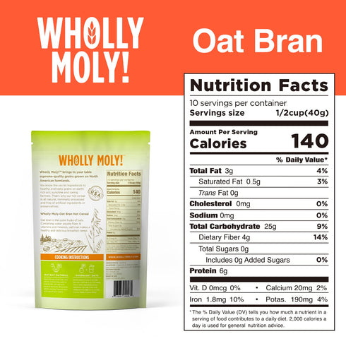 400g*4 Pack, Wholly Moly! Oat Bran, Instant Oatmeal, Original High Fiber, No Sugar Added, All Natural, Vegan Friendly