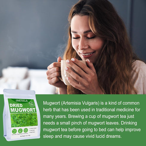 Jarteela Premium Dried Mugwort Herbs, 4oz Natural Loose Leaf for Tea, Non-GMO, Caffeine-Free