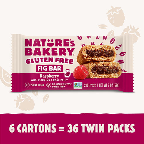 6 6 packs (36 packs) Natures Bakery Gluten Free Fig Bars, Raspberry, Real Fruit, Vegan, Non-GMO, Snack bar, boxes