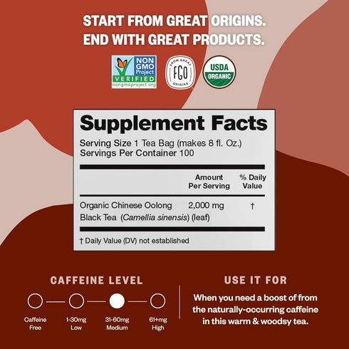 FGO Organic Oolong Tea, Eco-Conscious Tea Bags, 100 Count, Packaging May Vary (Pack of 1)
