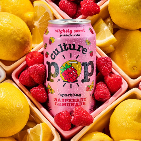 '-12 Oz, Pack 12 Culture Pop Soda, Sparkling Raspberry Lemonade, Probiotic Low Sugar Drink, Sparkling Juice Alternative