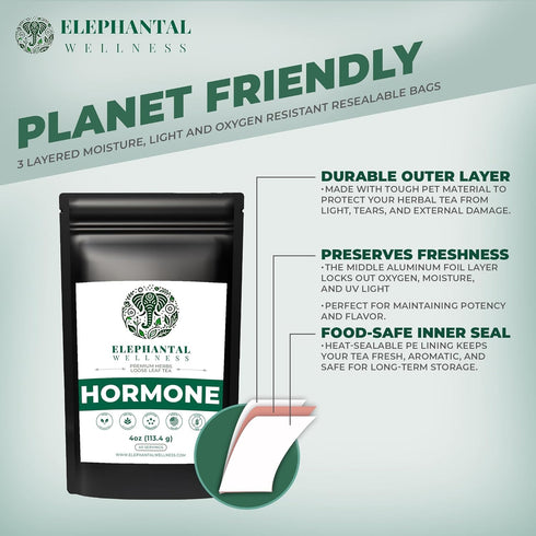 Elephantal Wellness 4oz 40 Premium Hormone Herbal Tea | PCOS, Hormonal Balance & Mood Support with Chaste Berry