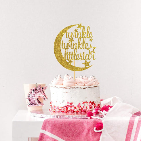 Gold Glitter Twinkle Twinkle Little Star Cake Topper for Baby Shower, Gender Reveal, Birthday Party Decorations