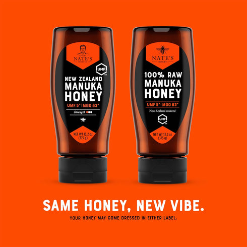 83+ 5+ 13.2 oz Nate's Raw Manuka Honey New Zealand MGO | UMF Certified | Squeeze Bottle