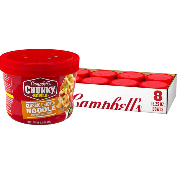 Campbell's Chunky Soup, Classic Chicken Noodle Soup, 15.25 oz Microwavable Bowl (Case