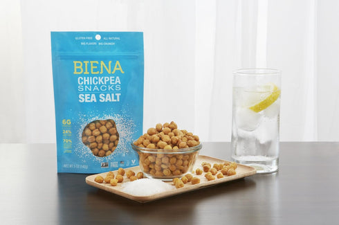5 oz. (Pack 2) BIENA Chickpea Snacks, Sea Salt | Gluten Free | Vegan | Dairy Free | Plant Based Protein (Single Bag)