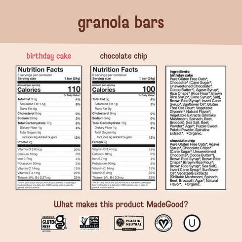 Pack, MadeGood Chocolate Lovers Variety Granola Bars, Morning Bars & Drizzled Birthday Cake Bars