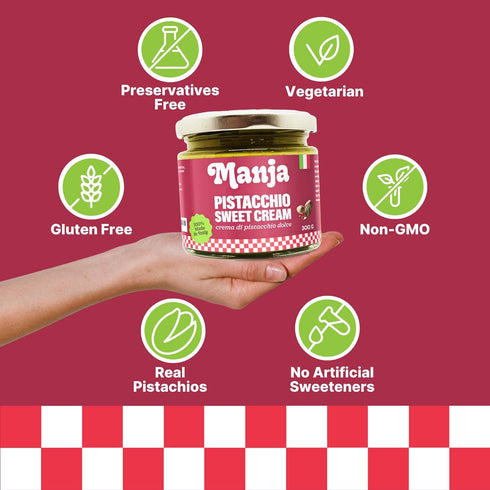 10.58oz (300g) MANJA - Silky Smooth Italian Pistachio Spread - Authentic Artisanal Cream Made with Real Pistachios