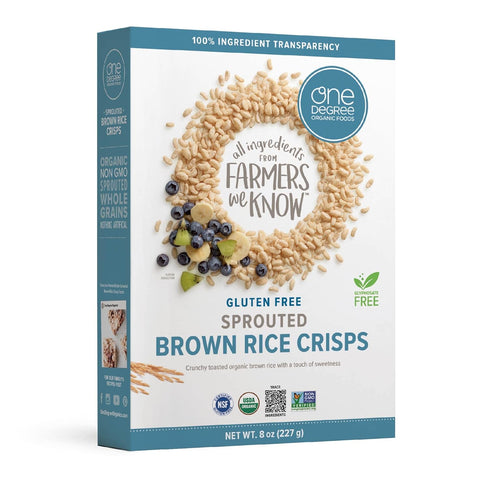 8 oz., 6 pack One Degree Organic Foods Sprouted Brown Rice Crisps, USDA Organic, Non-GMO Gluten Free Brown Rice Cereal