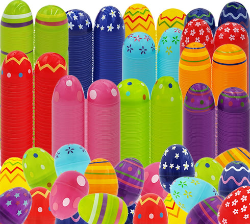 Chochkees 100-Pack 2.3" Inch Printed Easter Eggs Fillable with Hinge Bulk Colorful Painted Plastic Easter Eggs, Perfect