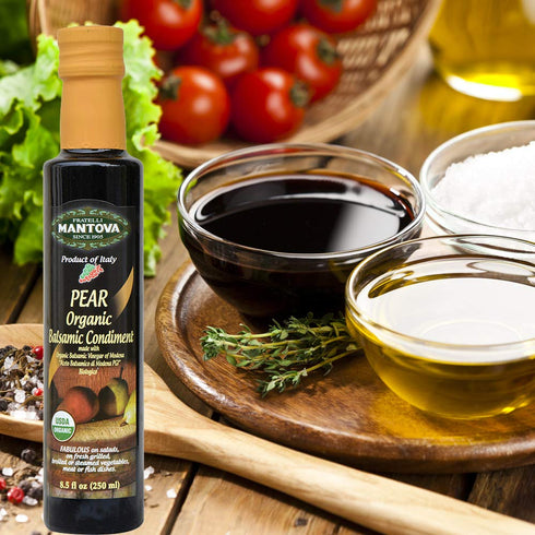 8.5 oz Mantova Organic Pear Balsamic Vinegar of Modena, Perfect for Salad Dressing, Pasta Salad, Ice Cream