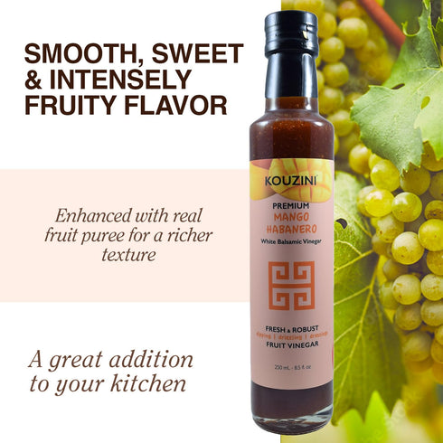 250ml Kouzini Ultra Premium Mango Habanero White Balsamic Vinegar, Aged Balsamic Vinegars from Modena, Italy, Premium